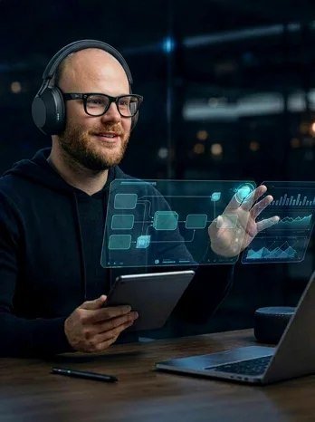KI Automation Engineer mit Headset
